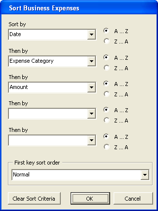 Image of the five-column sort form.